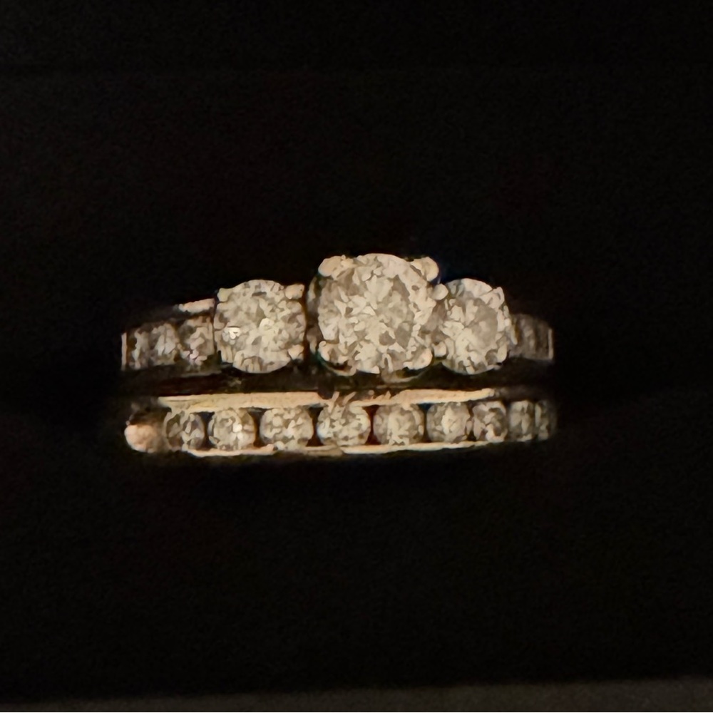 Elegant 14kt Yellow and White Gold Diamond Wedding Ring Set size 8